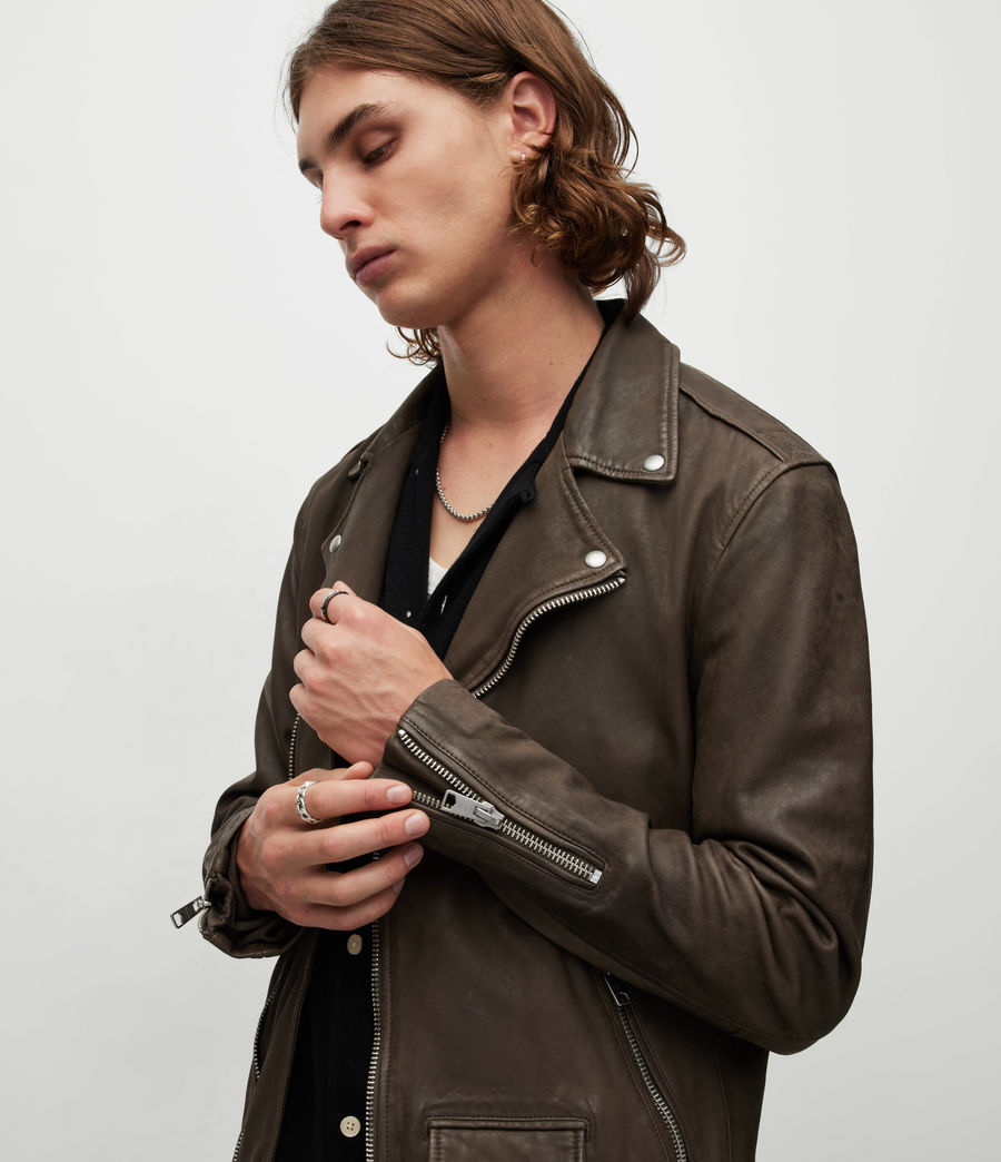 Men's Milo Leather Biker Jacket (aged_khaki_green) - Image 6