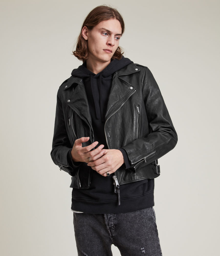 Men's Tavis Leather Biker Jacket (black) - Image 1