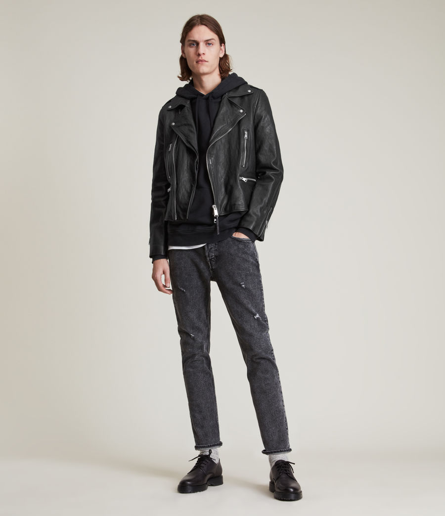 Men's Tavis Leather Biker Jacket (black) - Image 3