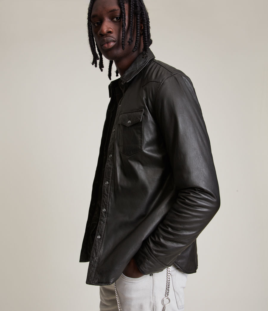 Men's Arline Leather Overshirt (black) - Image 3