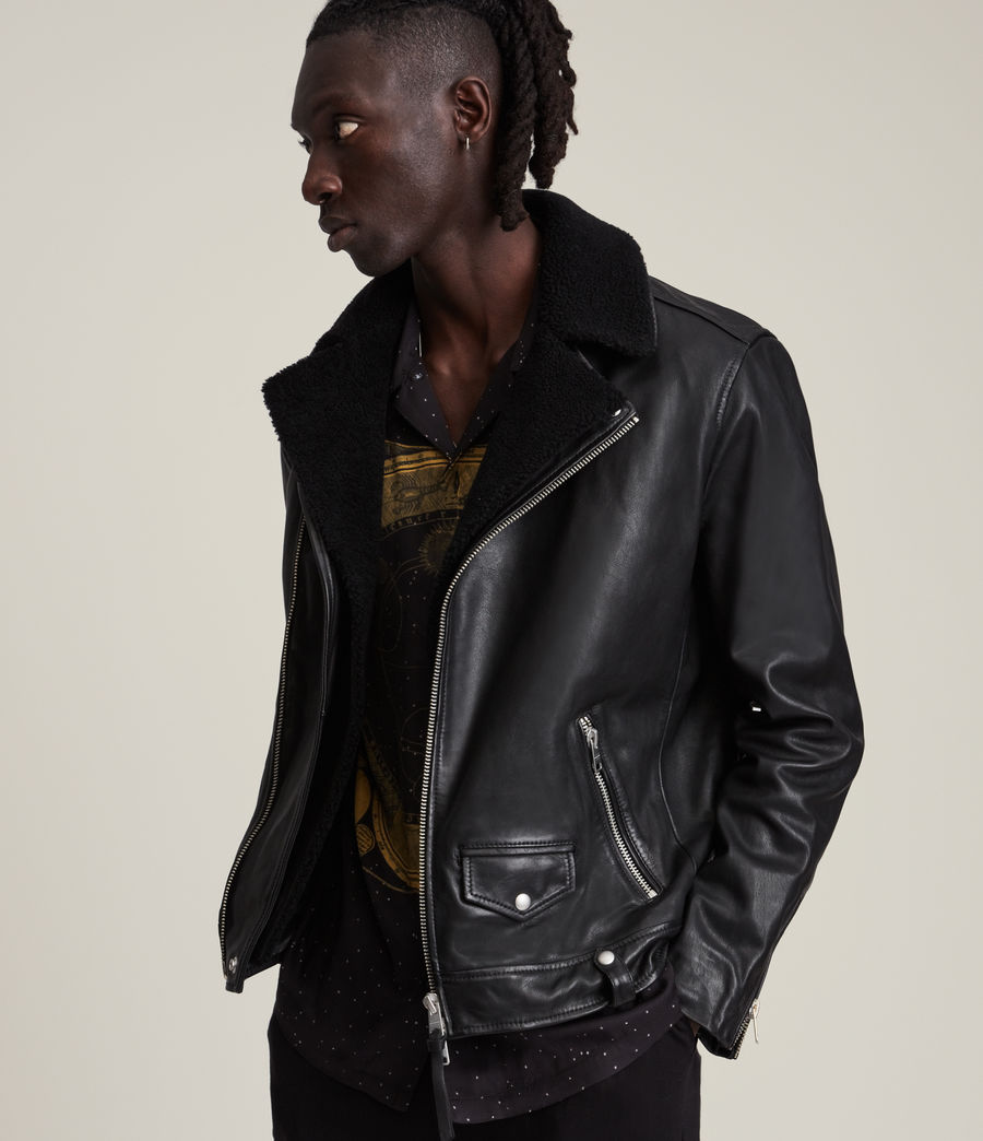 Men's Rix Shearling Leather Biker Jacket (black) - Image 2