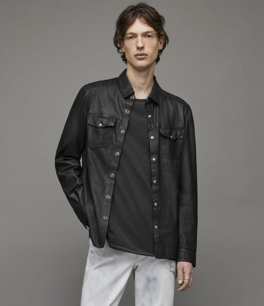 Mens Irwin Leather Overshirt (black) - Image 1