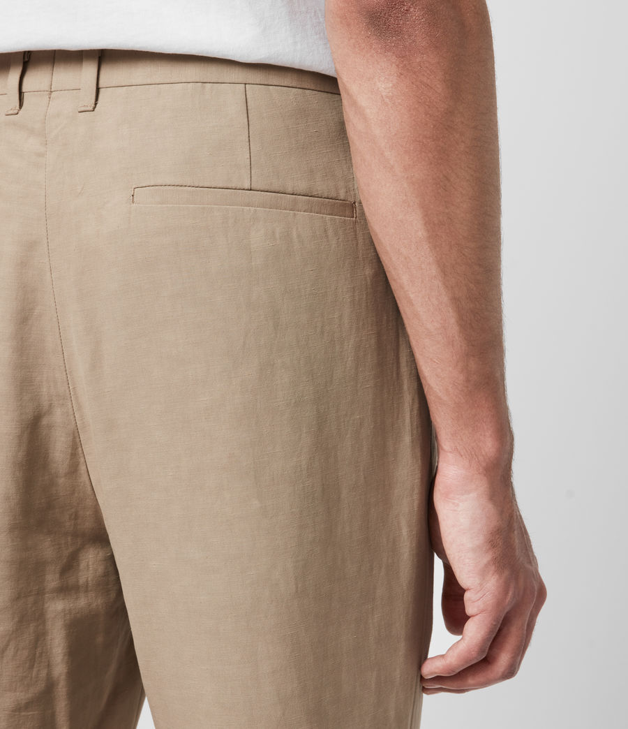 ALLSAINTS UK: Mens Chiswell Linen Blend Cropped Slim Trousers (cord_taupe)