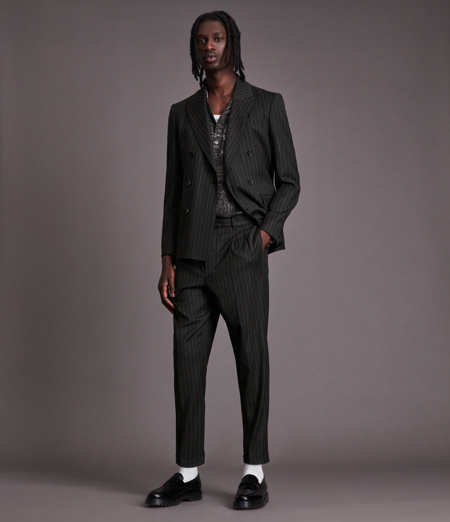 Hommes Dabin Slim Cropped Pinstripe Trousers (dark_charcoal) - Image 1