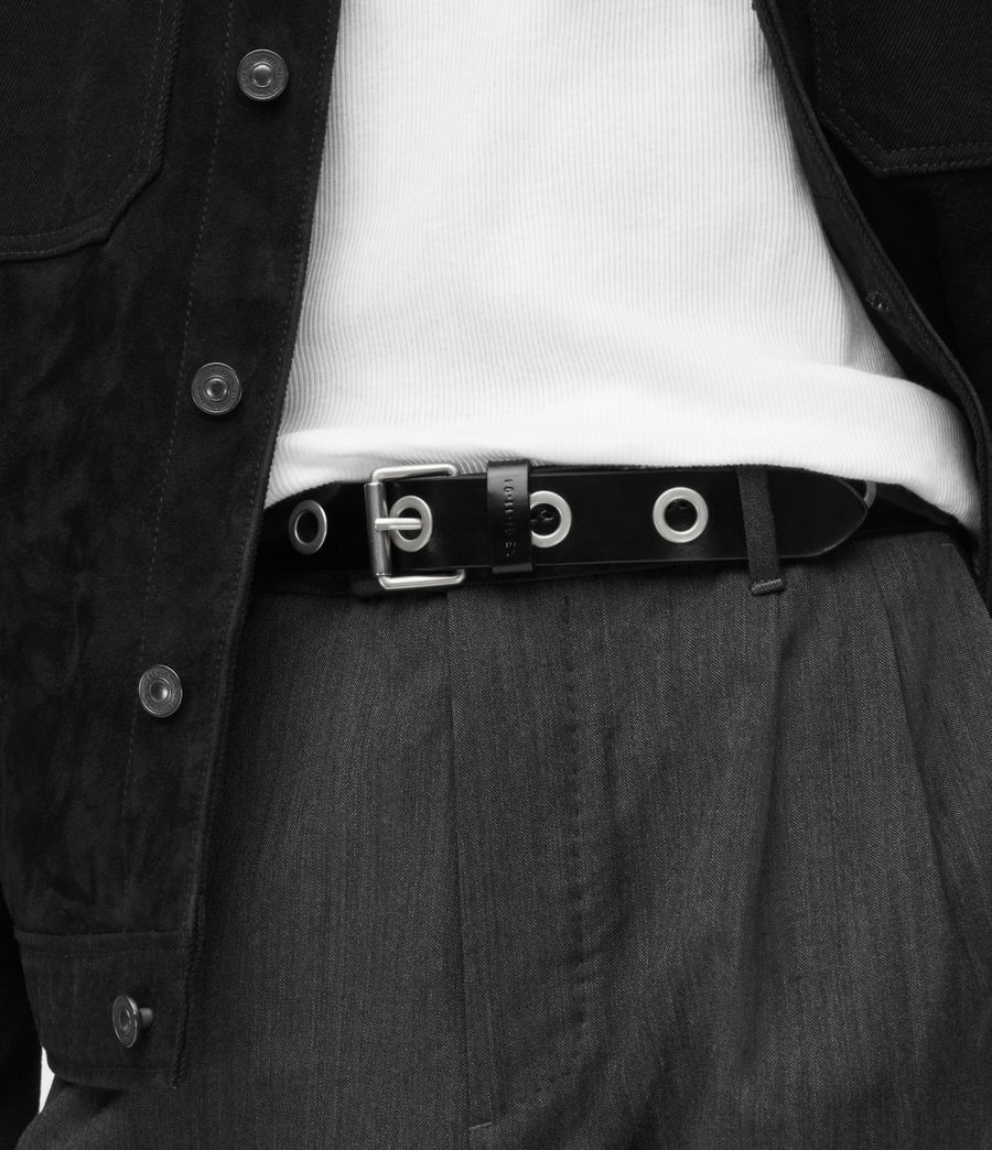 Mens Corben Eyelet Leather Belt (black) - Image 2
