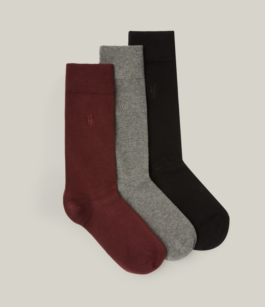 Mens Adan Ramskull 3 Pack Socks (blk_grey_ml_maroon) - Image 1