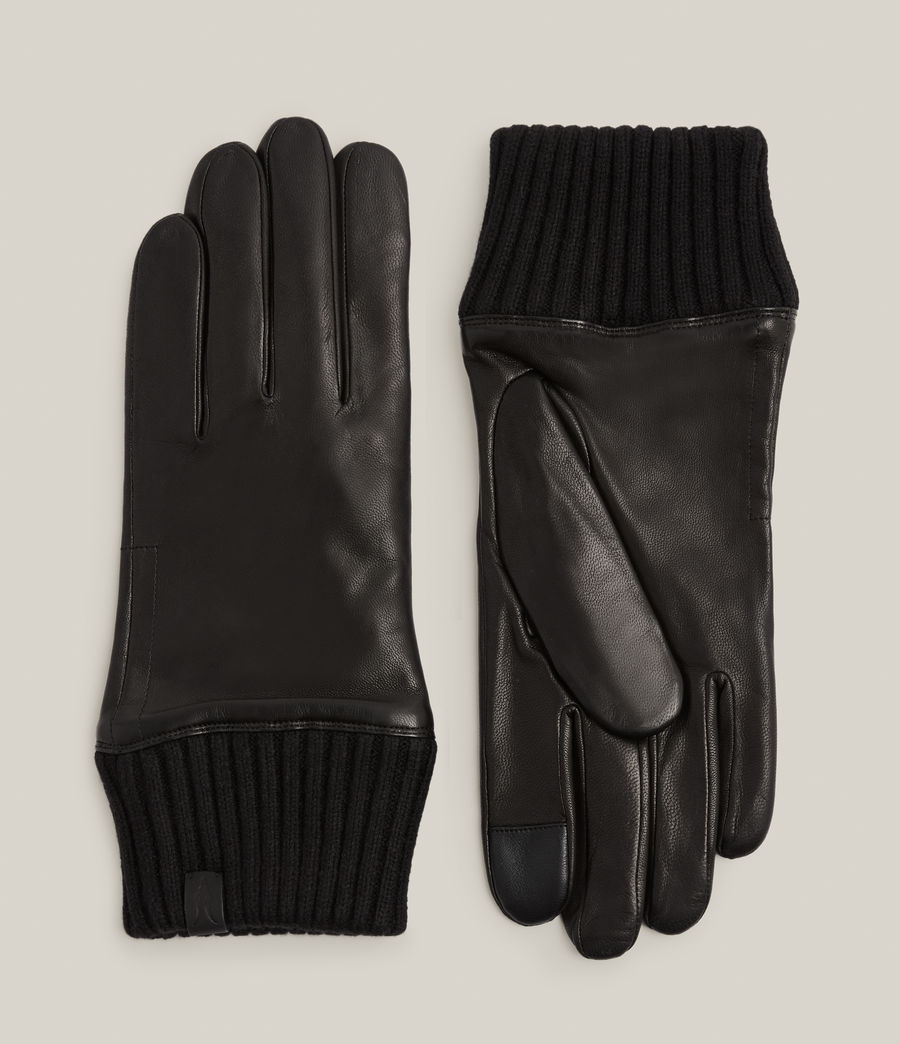 Men's Archie Leather Knit Cuff Gloves (black) - Image 1