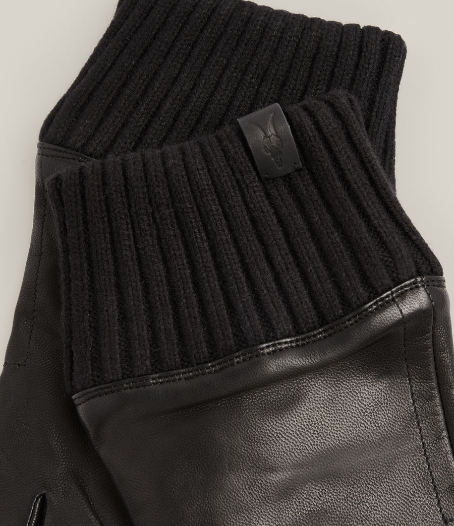 Men's Archie Leather Knit Cuff Gloves (black) - Image 2