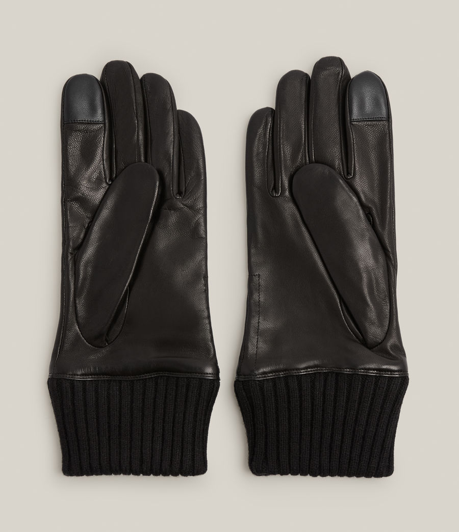 Men's Archie Leather Knit Cuff Gloves (black) - Image 4