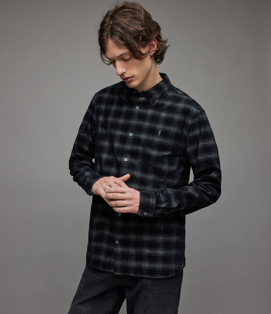 Men's Eastburn Corduroy Checked Shirt (black) - Image 4