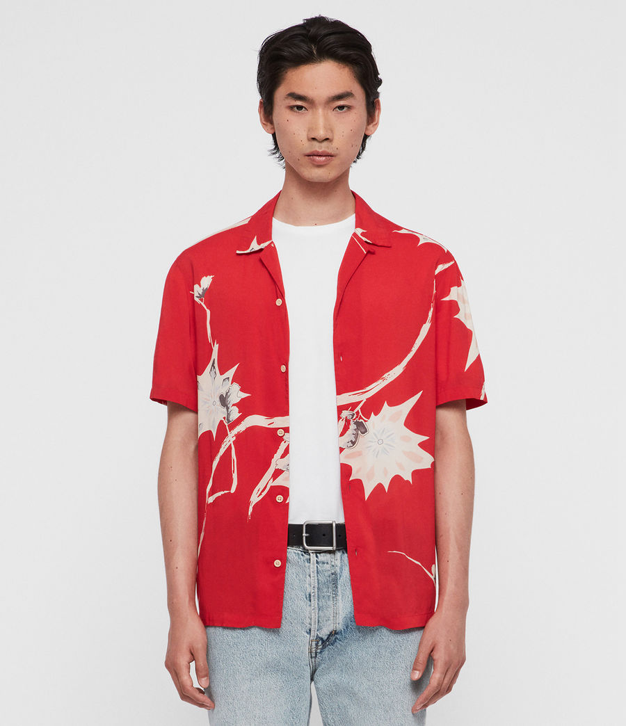 Allsaints Uk Mens Mokapu Shirt Tsuru Red