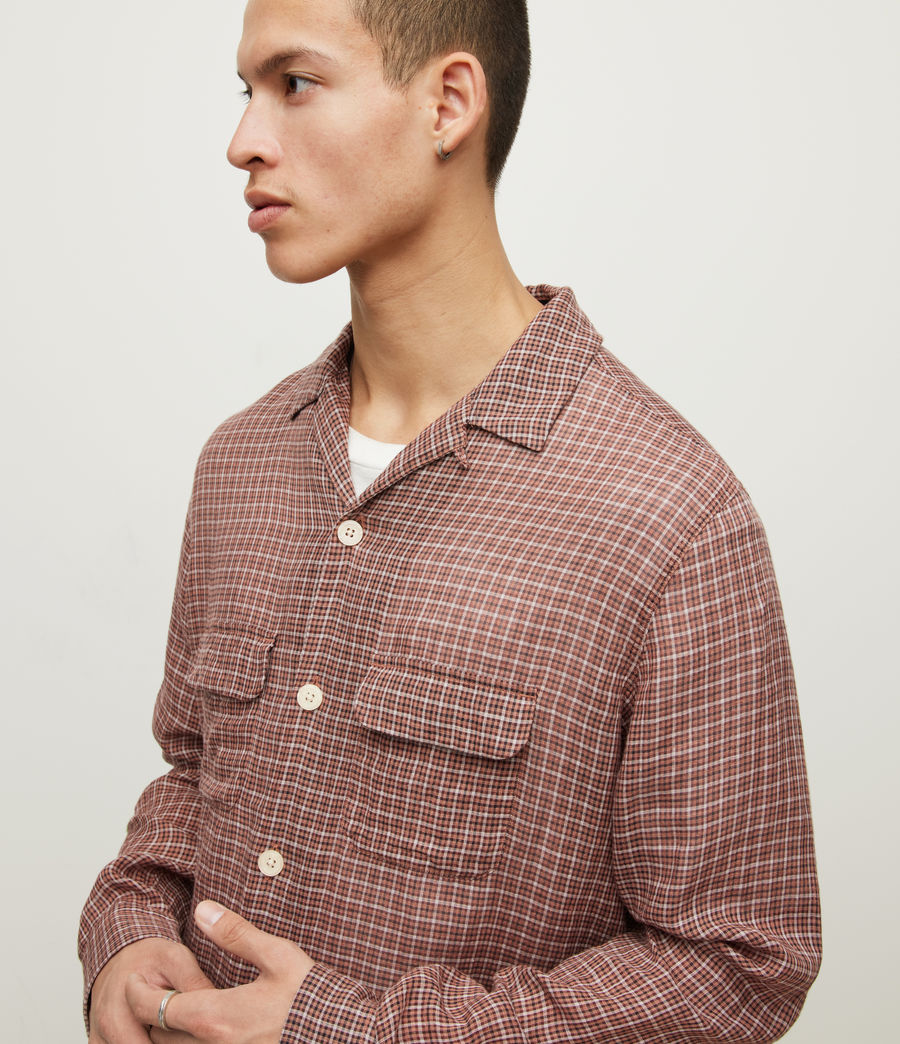 Men's Pomona Checked Linen Blend Shirt (aged_walnut_brown) - Image 2