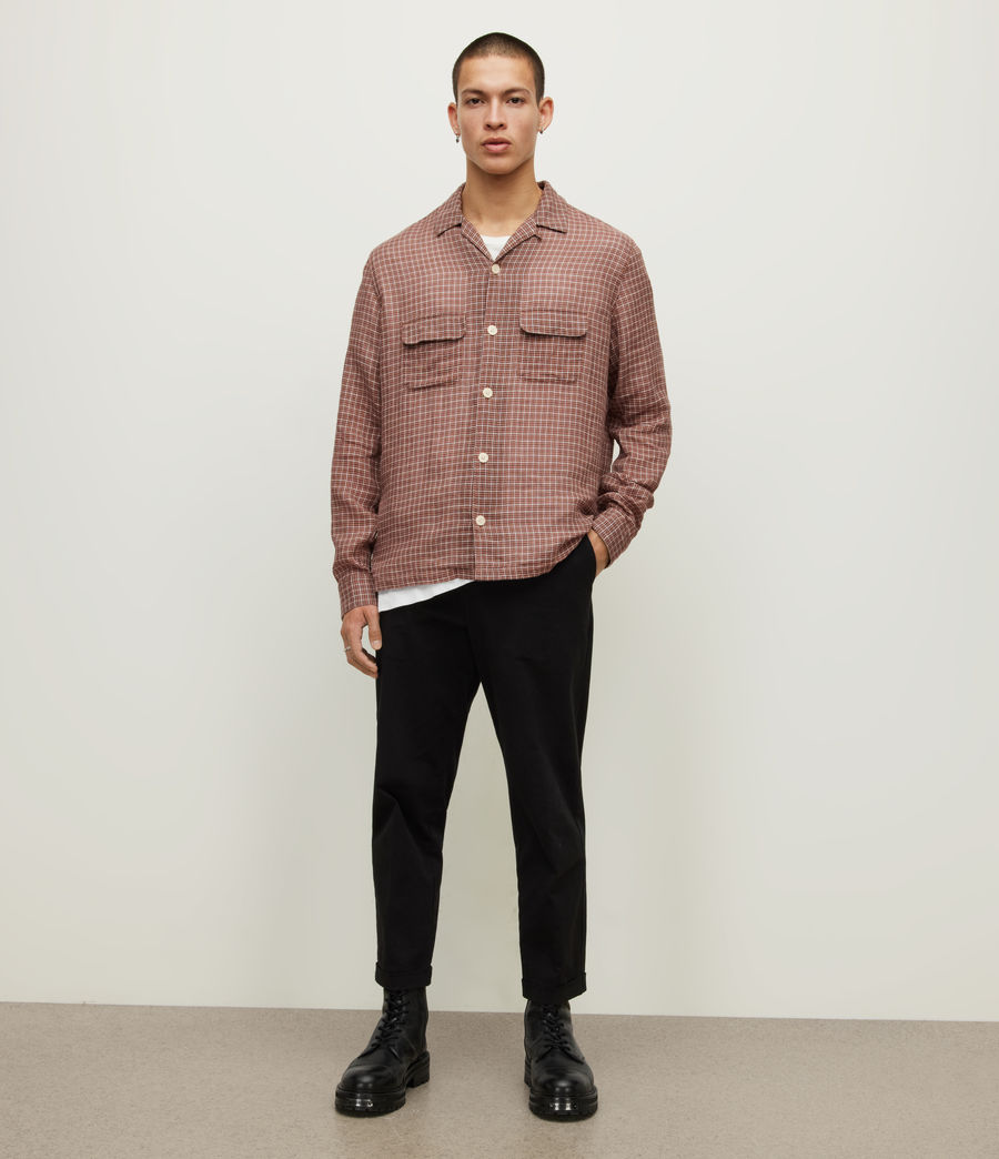 Men's Pomona Checked Linen Blend Shirt (aged_walnut_brown) - Image 3