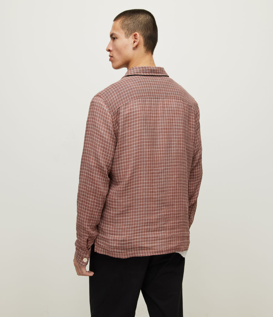 Mens Pomona Checked Linen Blend Shirt (aged_walnut_brown) - Image 5
