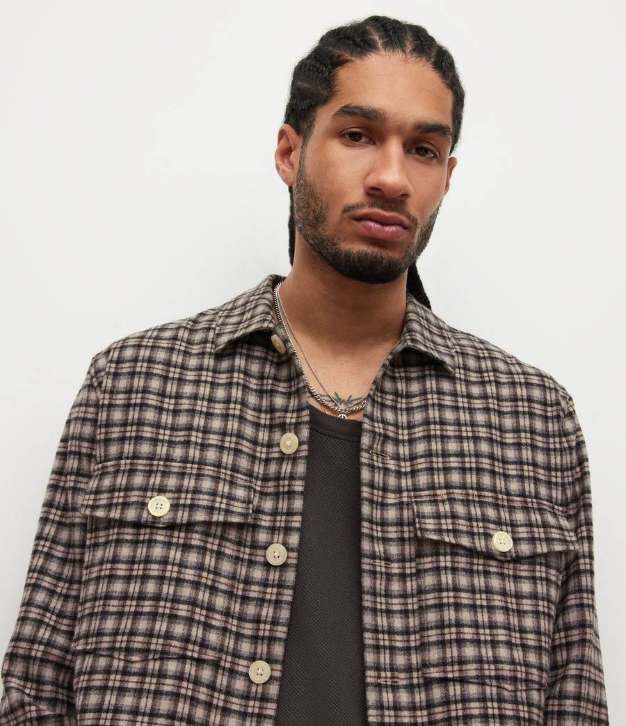 Mens Burbank Check Military Shirt (dusted_sand_taupe) - Image 2