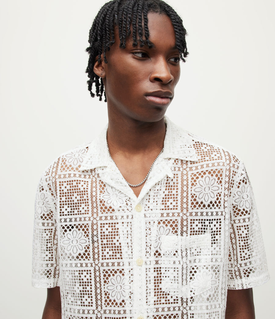 Mens Llonga Crochet Lace Floral Shirt (cala_white) - Image 6