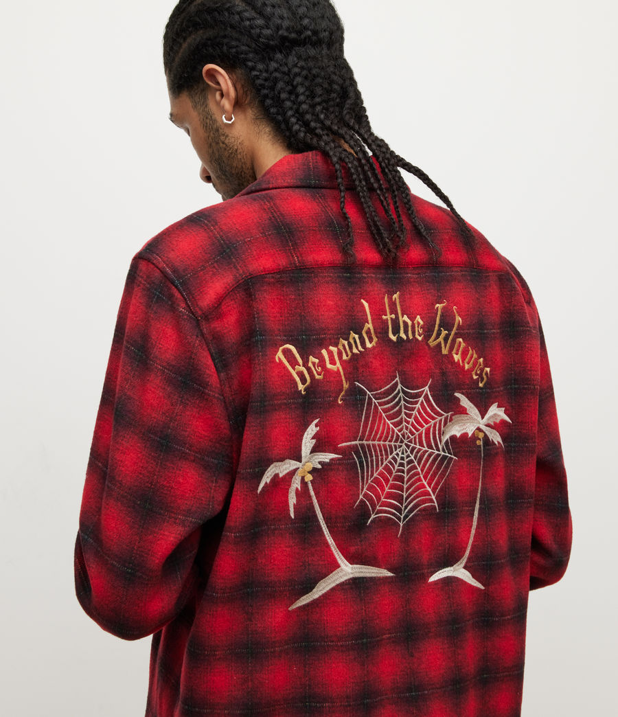 Hommes Beyond Checked Embroidered Shirt (sour_berry_red) - Image 1