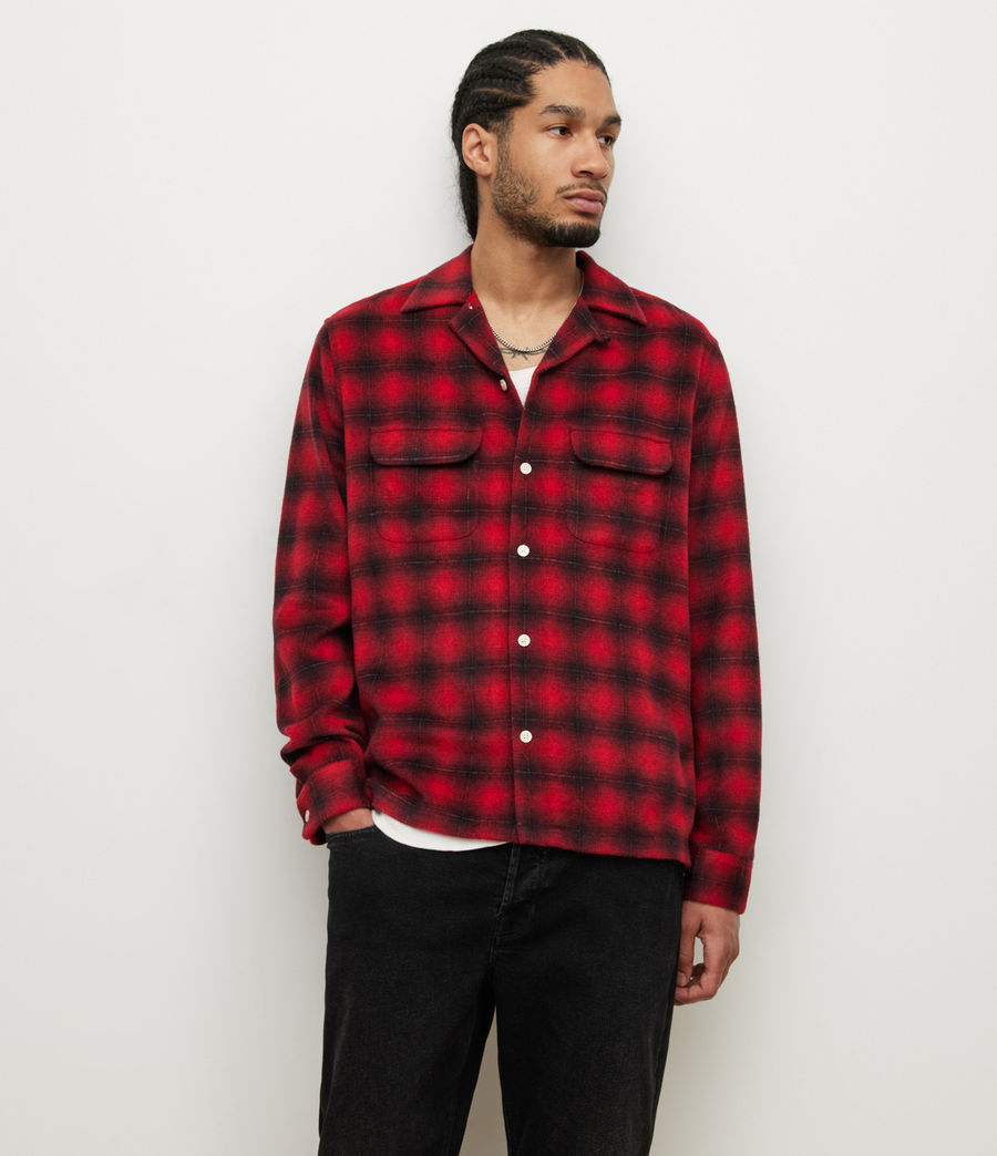 Mens Beyond Check Embroidered Shirt (sour_berry_red) - Image 2