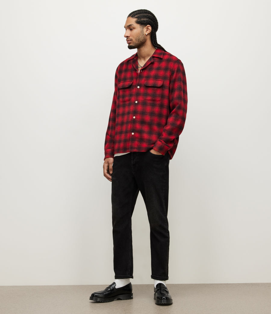Mens Beyond Checked Embroidered Shirt (sour_berry_red) - Image 3