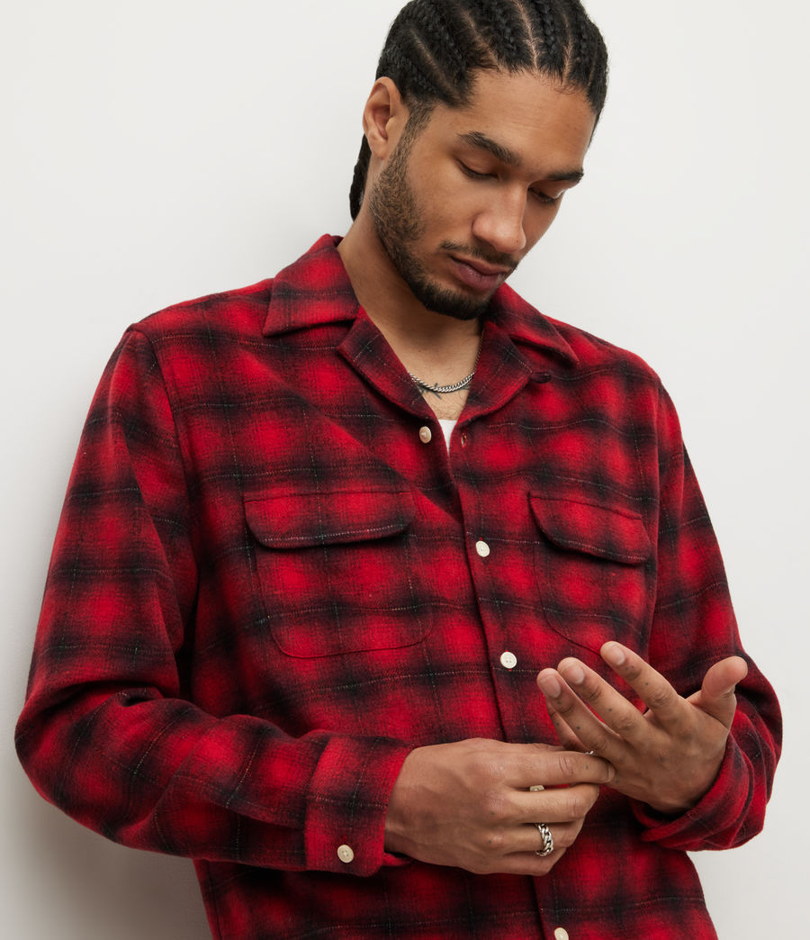 Mens Beyond Check Embroidered Shirt (sour_berry_red) - Image 4