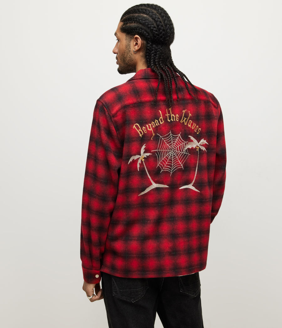 Hommes Beyond Check Embroidered Shirt (sour_berry_red) - Image 5