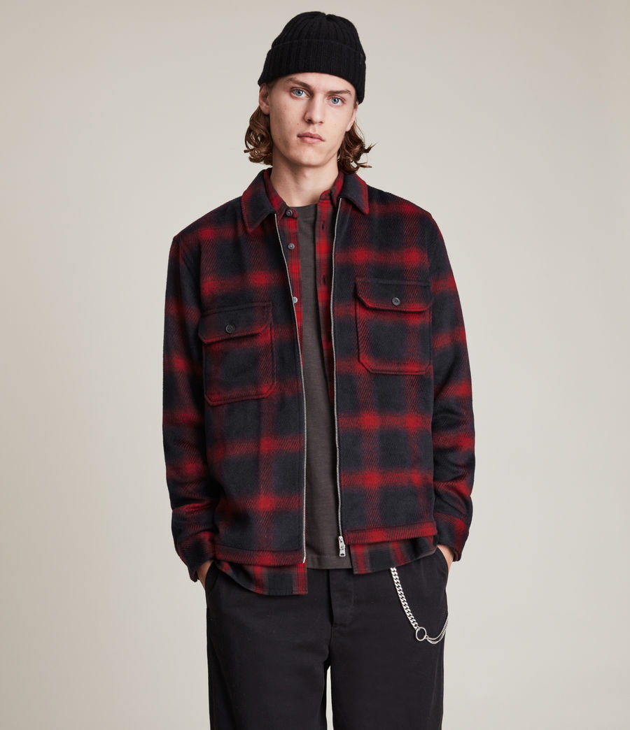 Mens Juneau Wool Blend Check Jacket (black_red) - Image 1