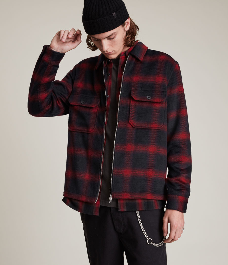 Mens Juneau Wool Blend Check Jacket (black_red) - Image 4