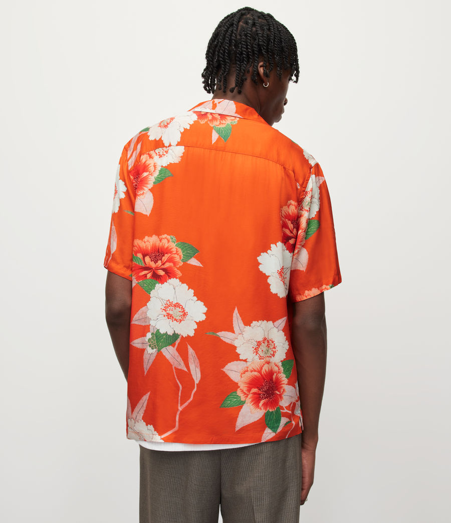 Mens Alamein Bold Kimono Floral Print Shirt (bright_red) - Image 5
