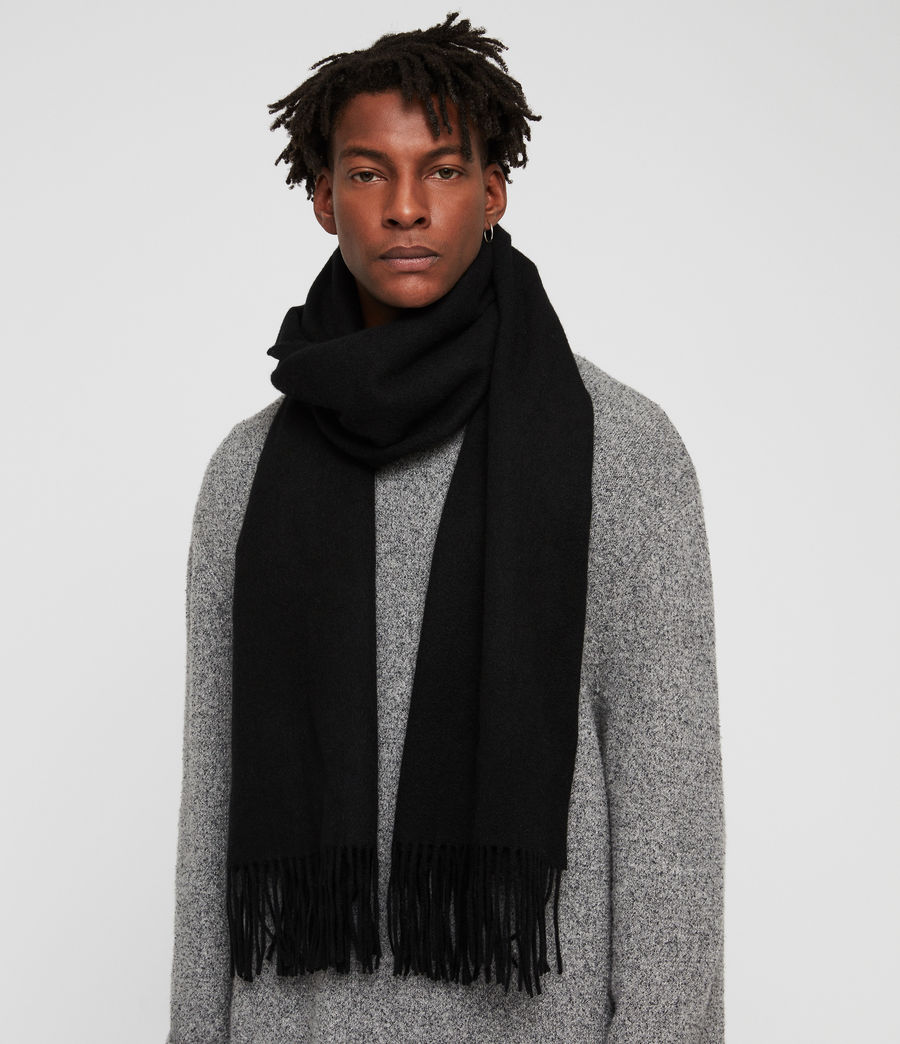 ALLSAINTS EU Mens Heavy Wool Blanket Scarf Black