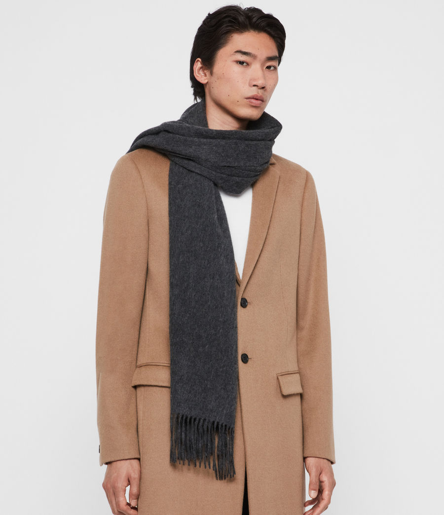 ALLSAINTS US Mens Heavy Wool Blanket Scarf Cinder Black Marl