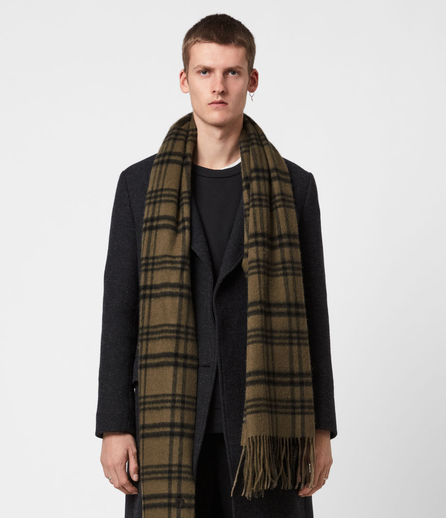 ALLSAINTS UK Mens Ash Wool Blanket Scarf Khaki Brown