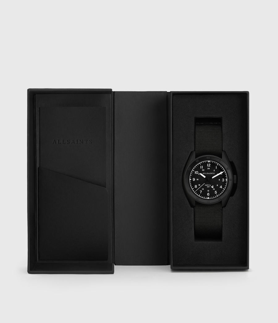Men's Subtitled GMT I Matte Black Stainless Steel and Black Nylon Watch (black) - Image 5