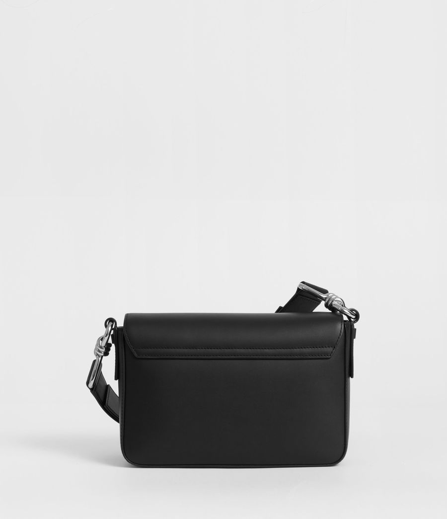 ALLSAINTS US: Womens Captain Leather Flap Crossbody Bag (black)