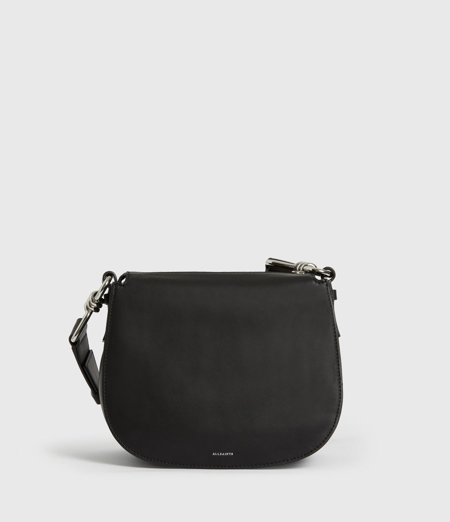 round black leather crossbody bag