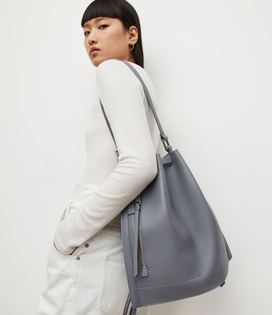 Women's Alpha Contrast Leather Backpack (denim_grey) - Image 2