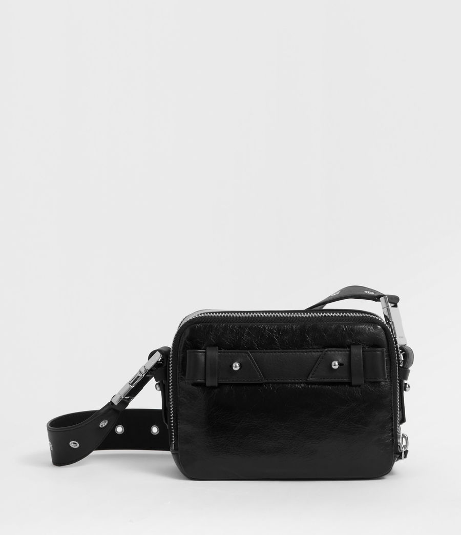 ALLSAINTS CA: Womens Clip Shiny Leather Fanny Pack Crossbody Bag (black)