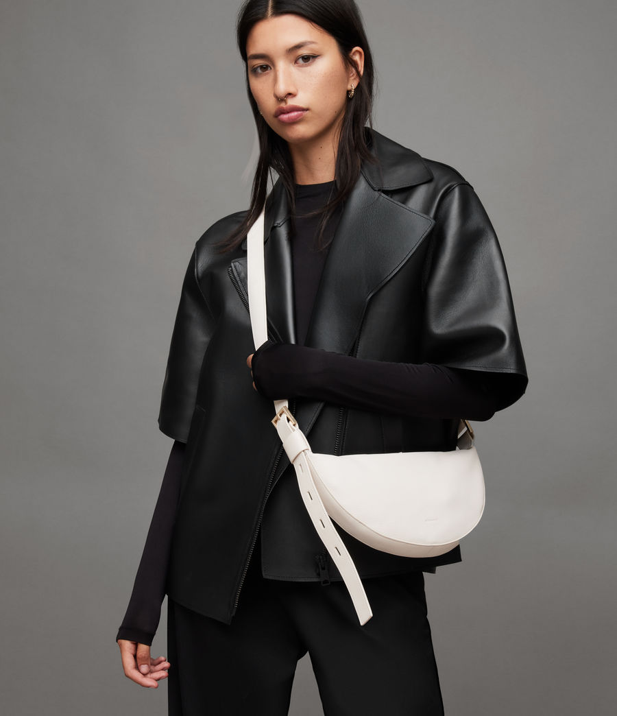Women's Half Moon Leather Crossbody Bag (white) - Image 2
