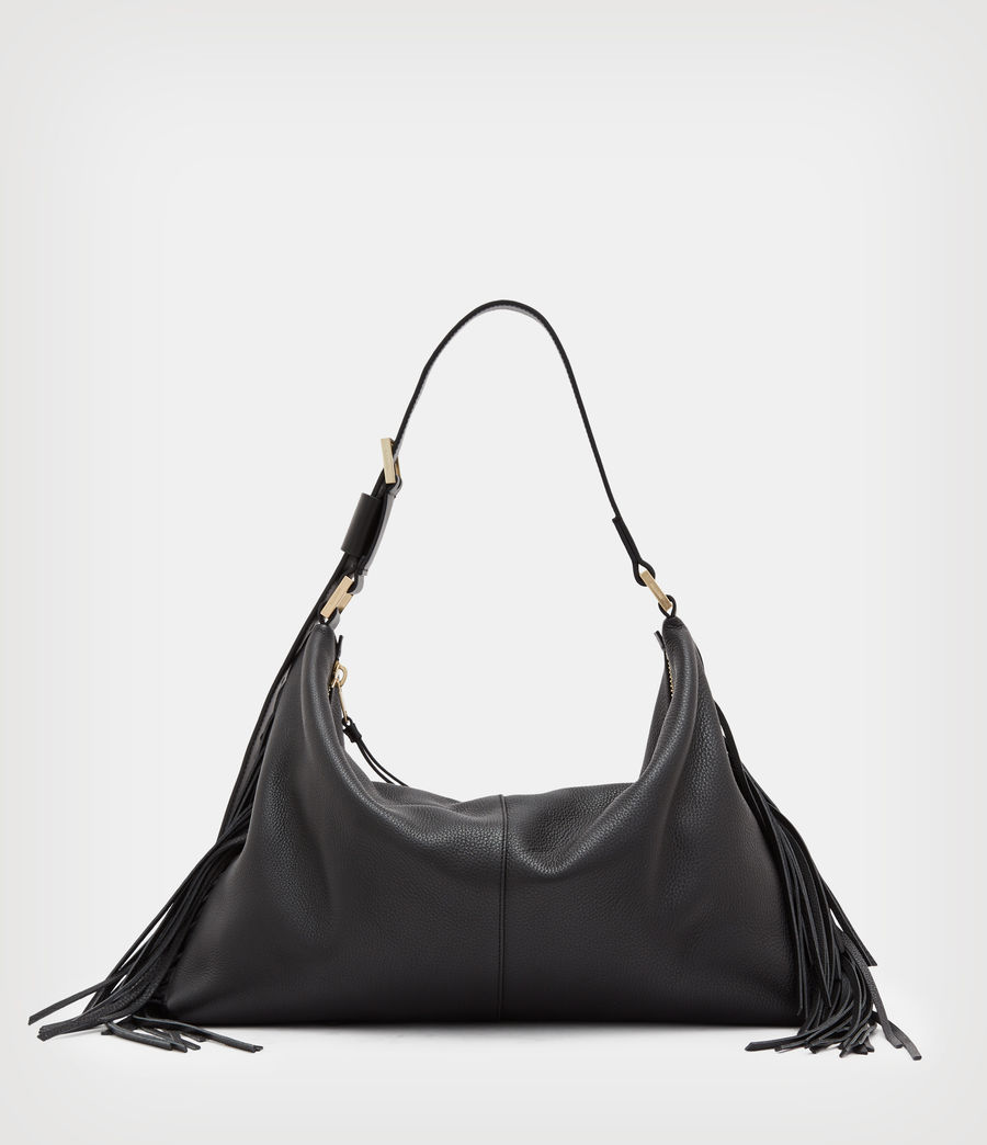 Womens Edbury Leather Fringed Shoulder Bag (black) - Image 1