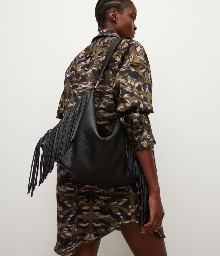 Womens Edbury Leather Fringed Shoulder Bag (black) - Image 2