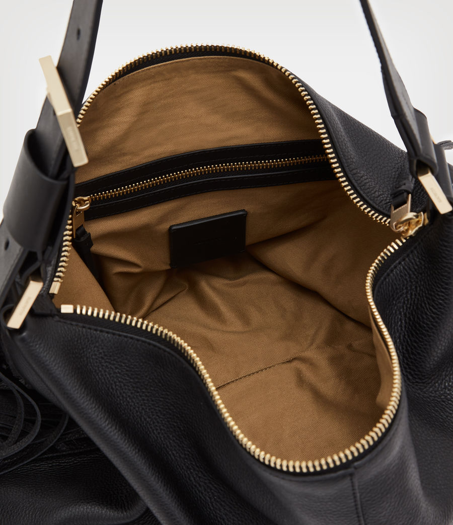 Womens Edbury Leather Fringed Shoulder Bag (black) - Image 3