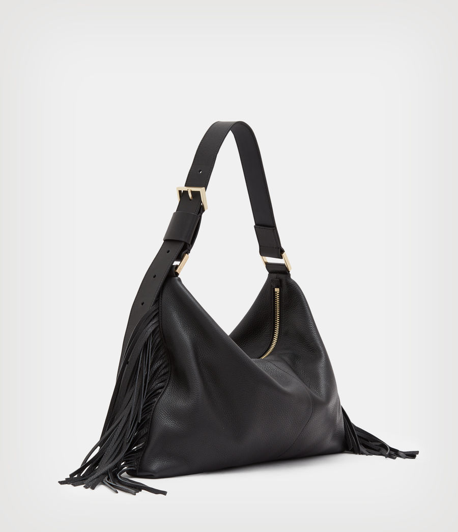 Womens Edbury Leather Fringed Shoulder Bag (black) - Image 4