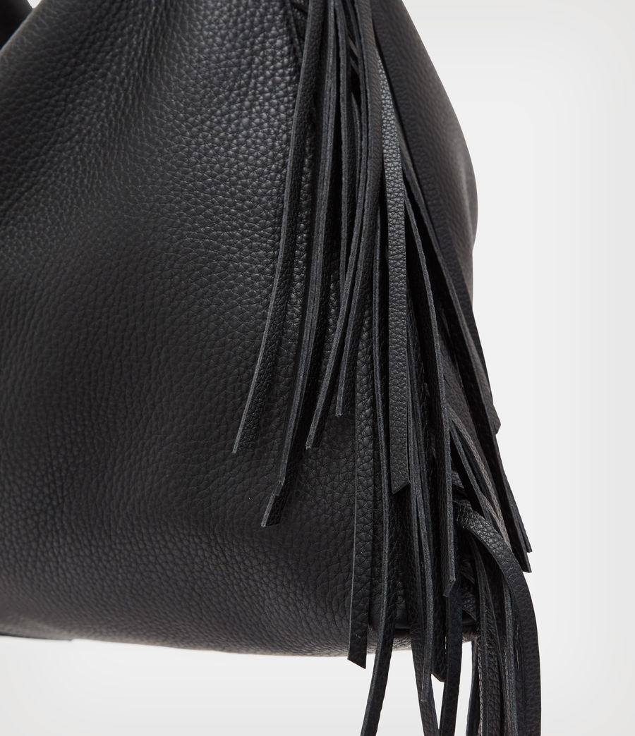 Womens Edbury Leather Fringed Shoulder Bag (black) - Image 5