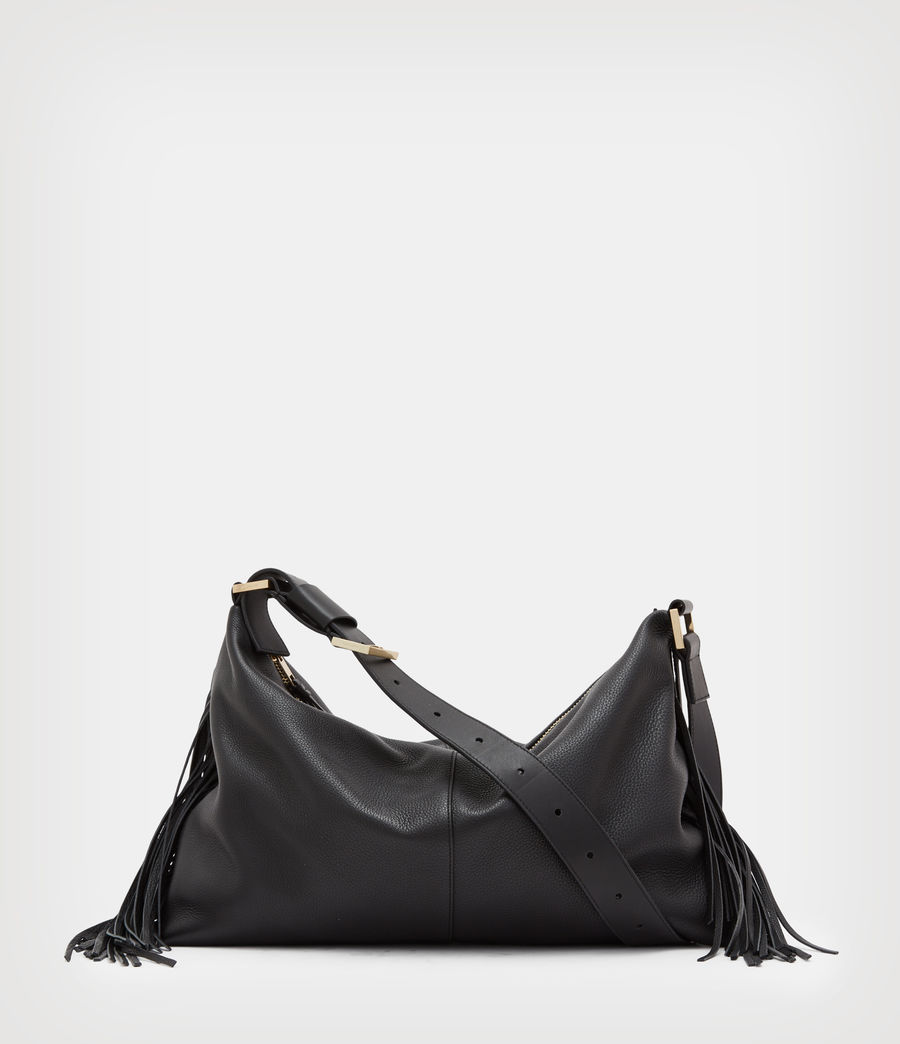 Womens Edbury Leather Fringed Shoulder Bag (black) - Image 8