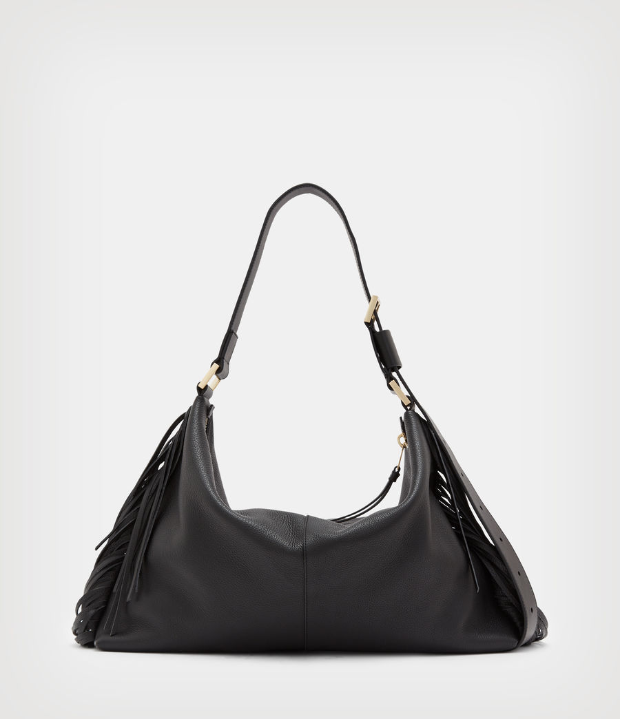 Womens Edbury Leather Fringed Shoulder Bag (black) - Image 9