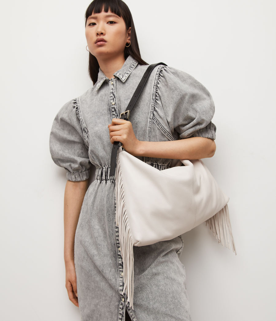Womens Edbury Leather Fringed Shoulder Bag (salt_lake_white) - Image 4