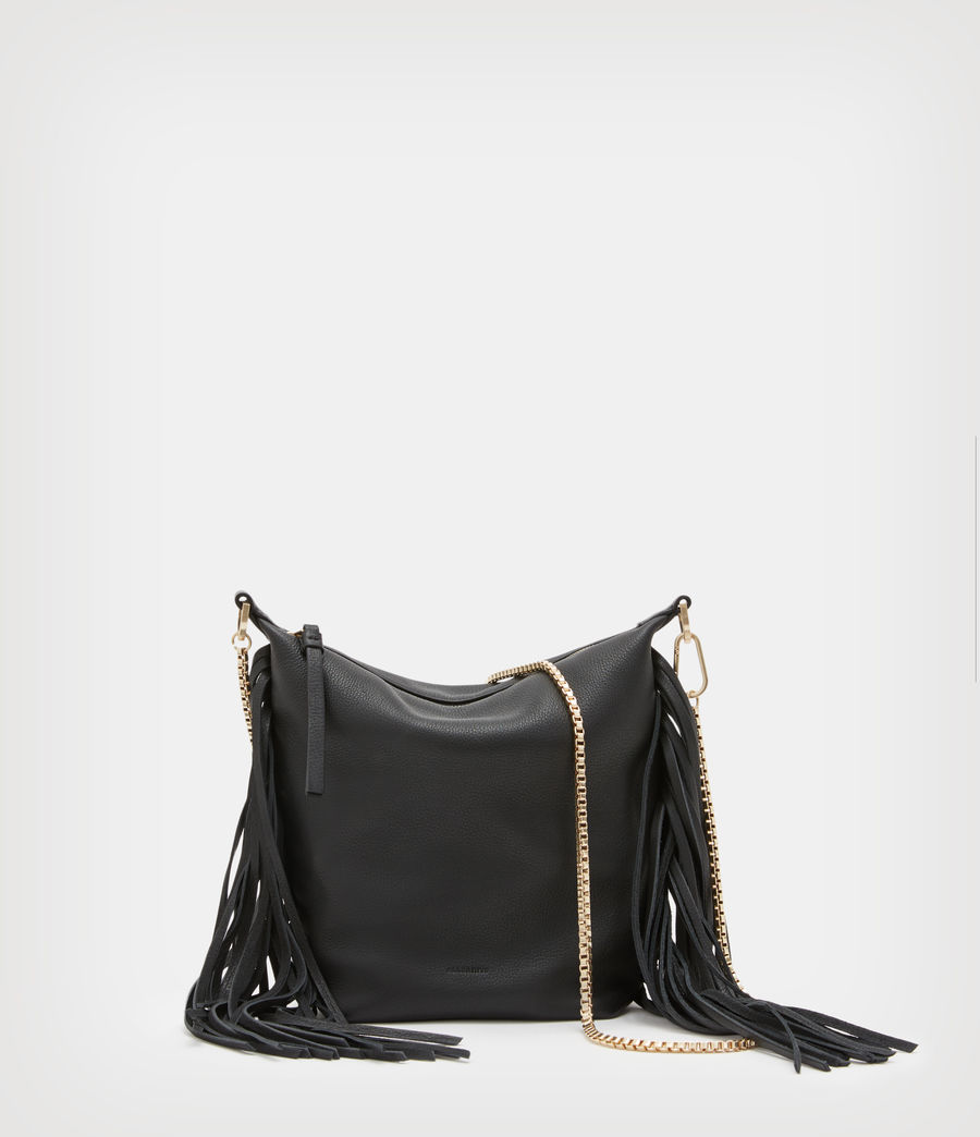 Womens Evaline Fringe Crossbody Leather Bag (black) - Image 2