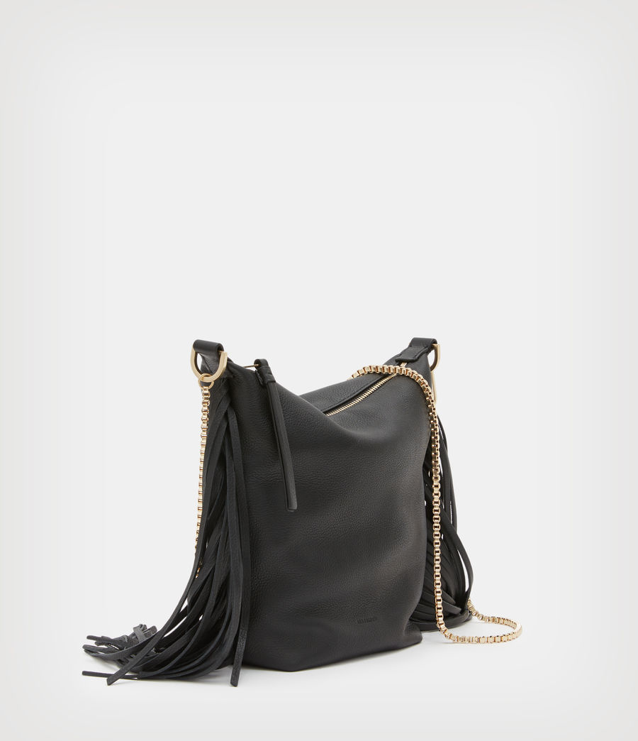 Womens Evaline Fringe Crossbody Leather Bag (black) - Image 4