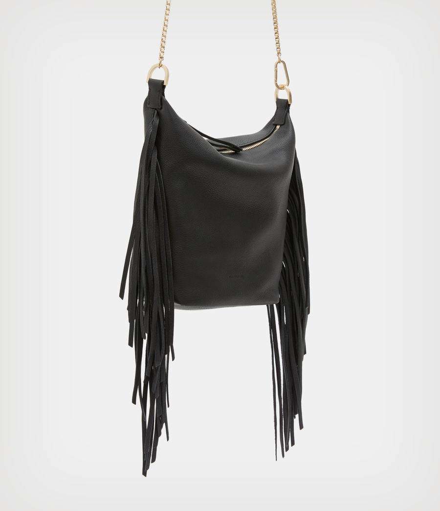 Womens Evaline Fringe Crossbody Leather Bag (black) - Image 6