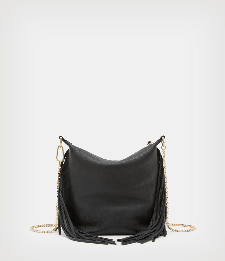 Womens Evaline Fringe Crossbody Leather Bag (black) - Image 8