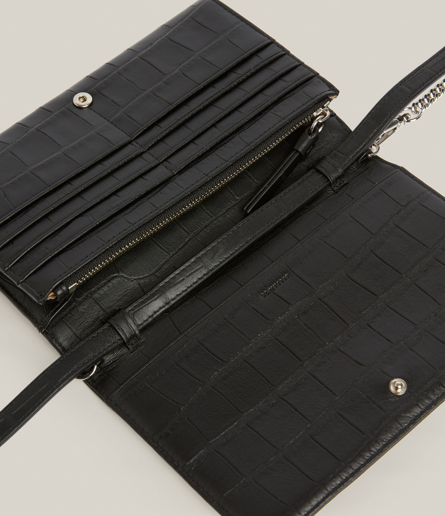 Womens Fetch Leather Chain Crossbody Wallet (black_croc) - Image 2